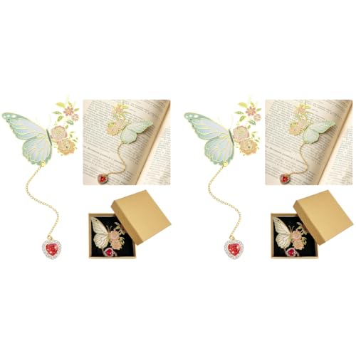 Climberty® Metal Butterfly Bookmark with Red Heart Chain Pendent, Cute Funny Metal Bookmark, Unique Gifts Book Markers for Women Book Lovers, Valentine Mother's Day Christmas New Year Birthday Gift 2 Climberty® Metal Butterfly Bookmark with Red Heart Chain Pendent, Cute Funny Metal Bookmark, Unique Gifts Book Markers for Women Book Lovers, Valentine Mother's Day Christmas New Year Birthday Gift 2